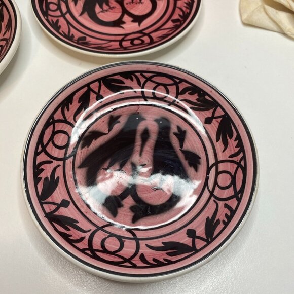 Bonwit Teller Set 5 primitive folk art birds coasters Pink original box Italy - Picture 4 of 14